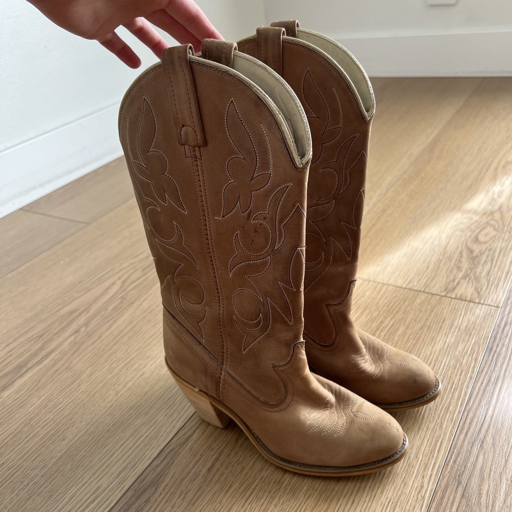 Vintage Acme Tan Leather Western Cowboy Cowgirl Boots | Size 5 M Dingo Style